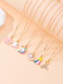 6pcs Sweet Necklace Set, Cute Animal & Flower Delicate Small Pendant With Thin Metal Chain, Minimalist Exquisite Jewelry For Daily Wear, Best Friend Matching Accessory, Gift For Girls - Multicolor - View 12