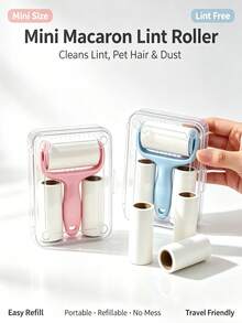 1pc Mini Macaron Lint Roller, Sticky Tear‑Off Pet Hair Remover With Protective Storage Box, Effective Dust Lint Hair Removal For Clothing Car Seats Couch, For Pet Lovers, Portable Lint Remover Tool With Replacement Refills - Multiple Styles - View 1