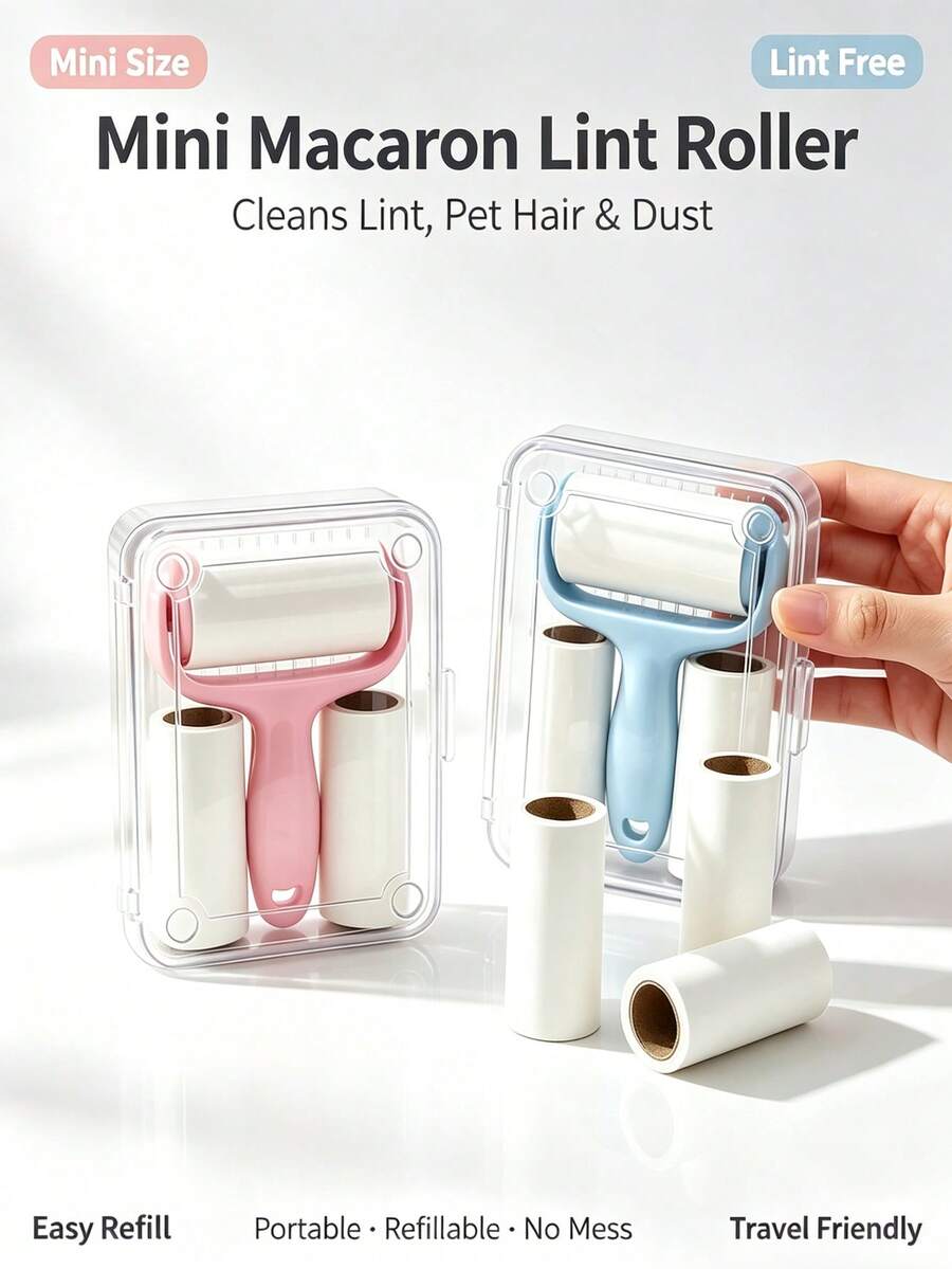 1pc Mini Macaron Lint Roller, Sticky Tear‑Off Pet Hair Remover With Protective Storage Box, Effective Dust Lint Hair Removal For Clothing Car Seats Couch, For Pet Lovers, Portable Lint Remover Tool With Replacement Refills - Multiple Styles - View 1