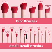BS-MALL 18pcs Rose Red Makeup Brush Set, High Quality Soft Bristles, No Shedding, Precise Application, Full Face Set With Foundation, Eyeshadow And Blush Brushes, Perfect Gift For Girlfriend - Rose Red - View 2