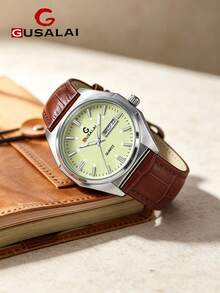 GUSALAI Men's Watch Minimalist Dial PU Leather Quartz Watch Dual Calendar Versatile Casual Wristwatch Suitable For Daily Wear And Various Holiday Gifts Selection - one-size - View 11