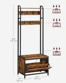 2026-NEW: Coat Rack With Shoe Storage, Hall Tree With Bench, 9 Hooks And Top Shelf, For Hallway, Bedroom, Industrial Style, Rustic Brown And Ink Black HSR405B01 - Rustic Brown + Classic Black - View 3