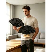 1pc Black Blank Folding Fan, Ancient Style Dance Fan, Plain Solid Color Folding Fan, New Chinese Style Photography Prop Fan - 1PC - View 3