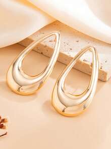 1 Set 3pcs Creative Ins Exaggerated Glossy Hollow Water Drop Stud Earrings And Adjustable Knot Necklace Set, Suitable For Women's Daily, Vacation And Party Wear - Gold - View 7