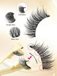 1 Pair Natural Long Easy-To-Use Magnetic False Eyelashes, Reusable Without Glue, Magnetic Eyelashes Suitable For Women's Daily Makeup - Black - View 5