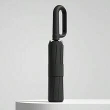 UNISURE 1pc Compact Gravity Lock One-Handed Automatic Folding Umbrella, High-Strength Alloy Frame, Enlarged Thickened Reinforced, Fashionable Round Canopy With Handle Ring, 3s Quick Open 360° Windproof Design, Business Travel Folding Umbrella, Suitable For Christmas, Thanksgiving And Daily Commute Gift - Black - View 7