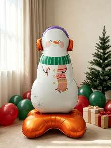 1pc Standing Snowman With Scarf Aluminum Foil Balloon, Christmas Party Indoor Scene Decoration, Photo Prop Holiday Decor - Standing Snowman With Scarf - View 5