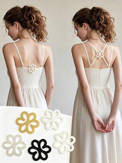 2pcs/4pcs Flower Shape Bra Strap Clips, Invisible Non-Slip Bra Strap Fixer, Women's Lingerie Accessories, Invisible Non-Slip Bra Strap Buckle, Suitable For Cross-Back Lingerie, Transparent Buckle, Non-Slip