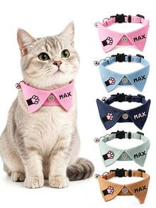 Kalung Kucing Personalisasi dengan Nama & Jejak Kaki Kustom - Cocok untuk Pemakaian Sehari-hari, Properti Foto, Lonceng & Gesper, Dasi Kupu-kupu Ringan dan Nyaman untuk Label, Papan Nama, untuk & Jalan-jalan - MultiWarna - View 3