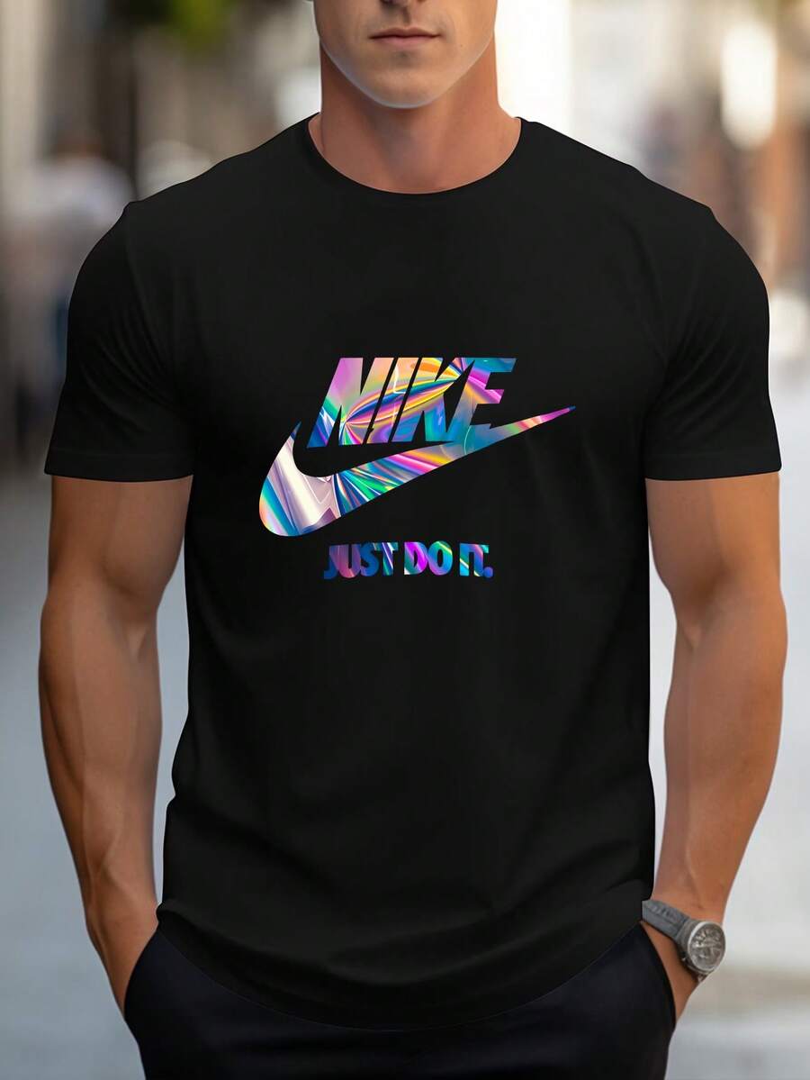 Men's Pure Cotton Crew Neck Short Sleeve T-Shirt Casual Summer Breathable Soft Everyday Wear Regular Fit Basic Top - 黑色 - 查看 1