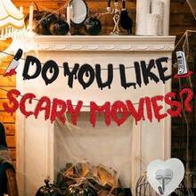 1/2 piezas Guirnalda de gotas de sangre con purpurina, Decoración de Halloween, Guirnalda de letras "¿TE GUSTAN LAS PELÍCULAS DE TERROR?" con recortes de cuchillo y teléfono, Decoración colgante con tema de película de terror, Decoración de dormitorio, Decoración de pared para fiesta de asesinos de Halloween - Multicolor - Ver 8