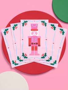 20/40/60pcs Pink & Brown Nutcracker Christmas Paper Napkins, 2-Ply Disposable Christmas Table Napkins, Suitable For Holiday Parties, Christmas Dinner Table Decor - Christmas - View 4