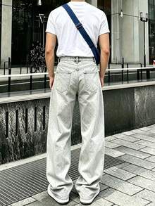 男士時尚復古寬鬆寬腿牛仔褲 - 淺灰色 - 查看 2