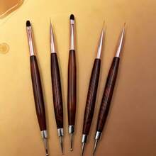 Vintage Wood‑Grip Dual‑Tip Nail Brush, Dual Metal Tips For Rhinestone Placement & Pattern Drawing - Rust Brown - View 8