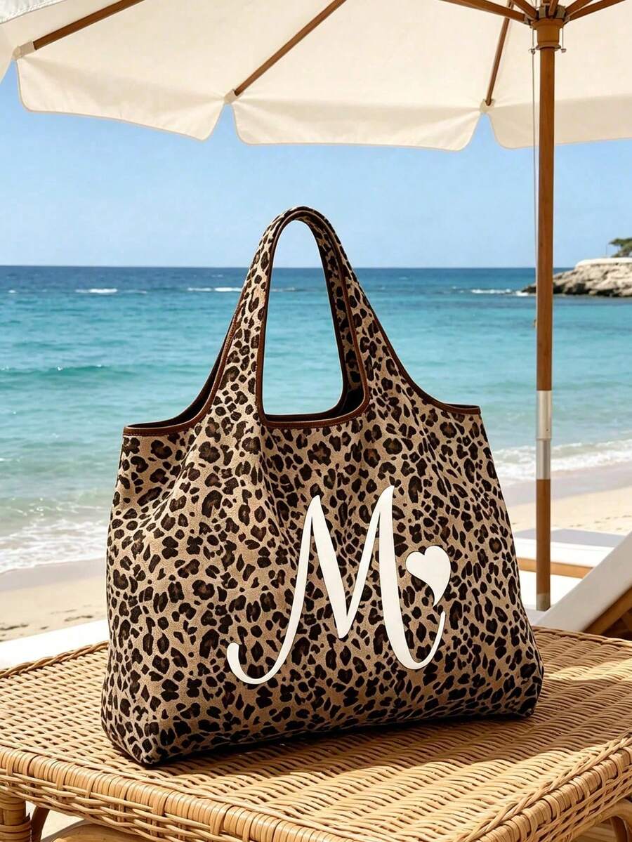 1PC Fashionable Leopard Print Handbag, Large Capacity, Spacious Space, Easy To Fold, Suitable For Daily, Travel, Work And Grocery Store.