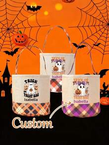Customizable Personalized Halloween Trick Or Treat Bags - Featuring Self-Defined Names With Adorable, Pumpkin, And Bat Designs, Perfect For Halloween Parties, Events, And Holiday Celebrations, Halloween Decoration Storage, Prank Designs - Multicolor - View 10