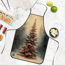 1pc Christmas Forest Snowy Scene Glowing Christmas Tree Print Apron, Featuring Snow-Covered Christmas Tree With Warm Light Decorations, Durable Cooking Apron Suitable For Bakers, Cake Decorators, BBQ Enthusiasts, Gardeners, Painters, Nail Artists - Perfect Gift For Home And Professional Chefs - Multicolor - View 2