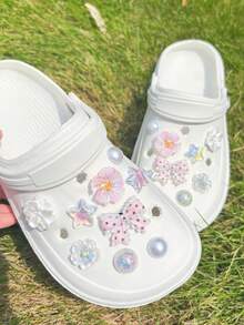 18pcs Pink Small Flower Accessories, Bowknot DIY Shoe Decor, Suitable For Perforated Sandals, Elegant And Fashionable, Gift For Girlfriend - Pink - View 4