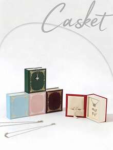 1pc Creative Book-Shaped Jewelry Box, Luxury Magnetic Flip Cover Mini Ring Box, Cute Compact Jewelry Gift Box, Portable Vintage Book Jewelry Storage Box, Suitable For Valentine's Day, Wedding Anniversary, Engagement, Vanity Decor - Multicolor - View 7