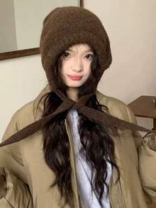 Winter Wool Knitted Hat Adjustable Drawstring Dual Purpose Earflap Hat And Knitted Bag Slouch Beanie Baggy Skull Cap - Multicolor - View 2