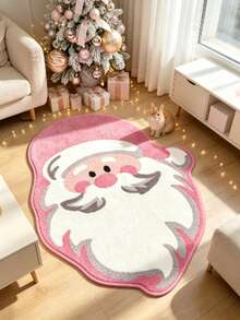 1pc Pink Santa Claus Decorative Floor Mat: Bathroom Mat, Bathroom Rug, Door Mat, Small Rug, Carpet, Floor Mat, Home Decor, Area Rug, Outdoor Mat, Home Decor, Area Carpet, Bedroom Rug, Washable Carpet - Multicolor - View 3