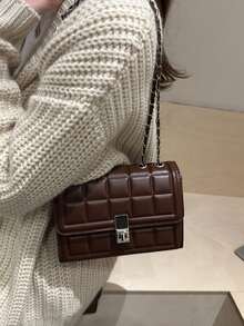 女款高級質感絎縫小眾手提包 2026新款時尚鏈條肩帶 多功能單肩斜挎包 - 咖啡 - 查看 2