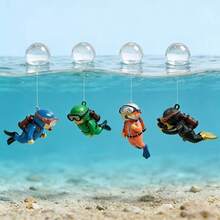8pcs/Set Snorkeling Diver Aquarium Decoration Set, 4 Mini Diver Figurines With Floats And Ropes, Cartoon Diver Hanging Ornaments For Fish Tank Underwater Landscape Decor - Happy Aquarium - View 4