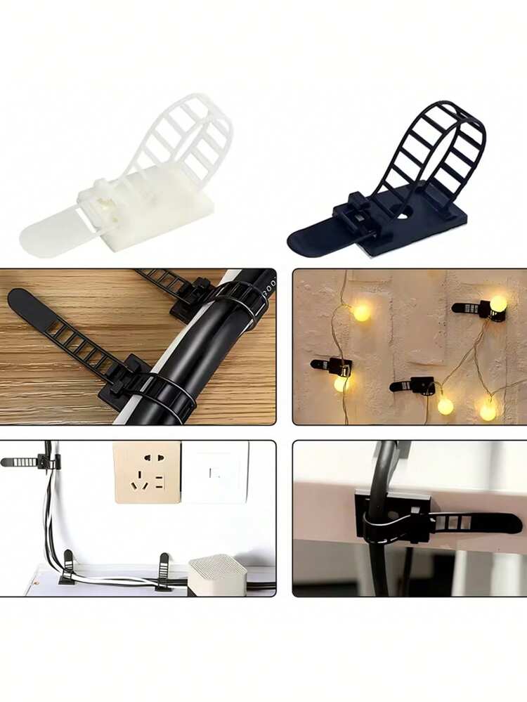 10pcs Self-Adhesive Cable Tie Organizer Set - Adjustable Nylon Cable Clips With Strong Adhesive Backing, Suitable For Desk/Home/Office Cable Management - Multicolor - View 7