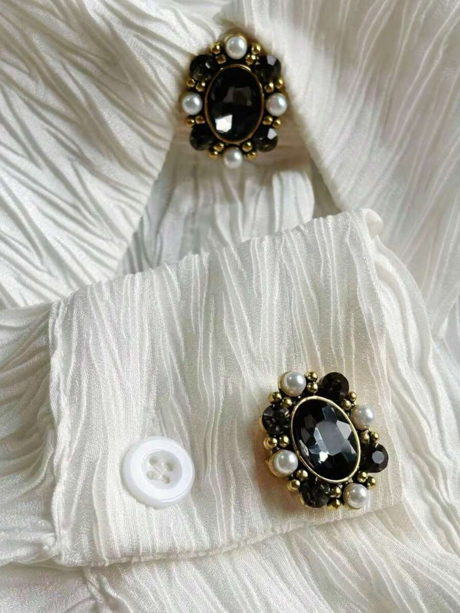 1pc/2pcs Shirt Pearl Cufflinks Cover Vintage Cufflinks Buttons Decorative Buttons Clothing Accessories Gift And Party Decoration - Gold - View 1