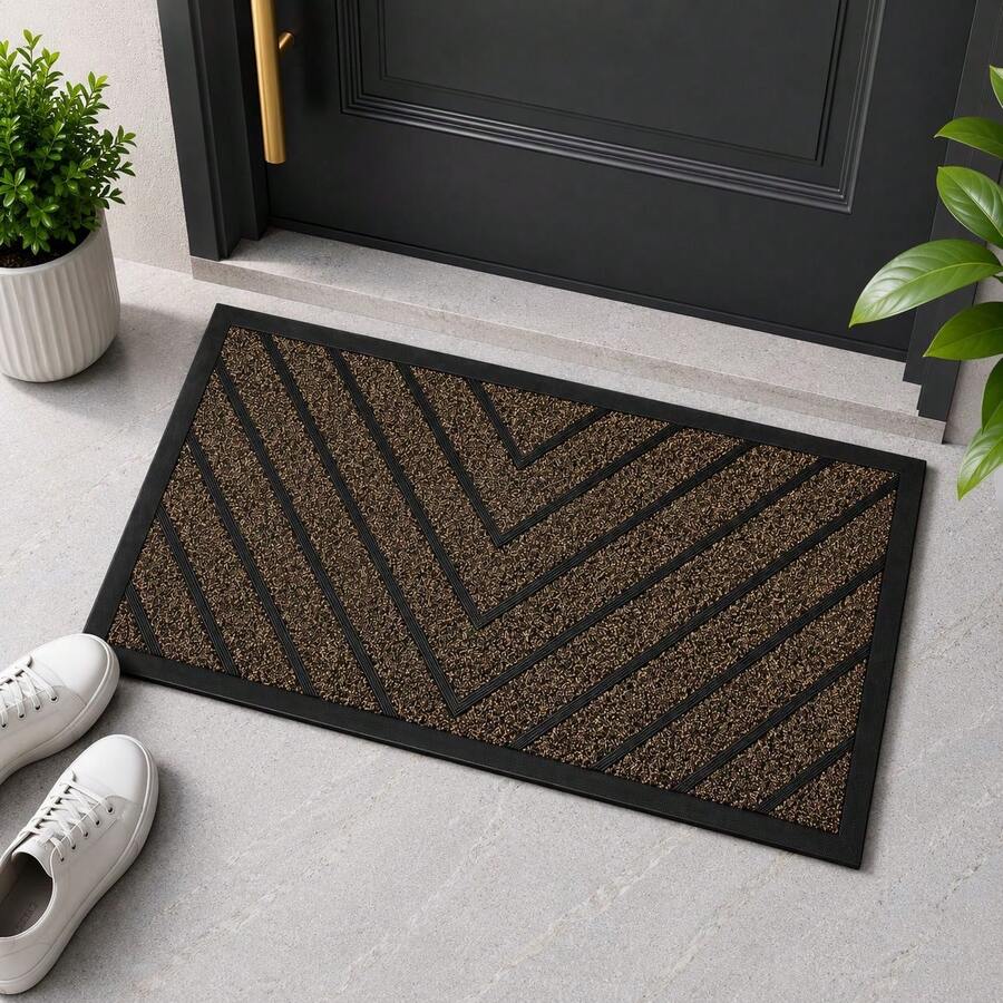 Felpudo Entrada Casa, Alfombrilla Retangular Absorbente con Base de Goma,Atrapa Suciedad y Humedad, para Interior y Exterior, Puerta, Pasillo y Terraza - PVC - roombo MARRÓN - Ver 1