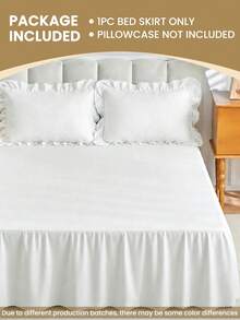 1pc White Bed Skirt Bedspread Bed Sheet, Cozy Room Decor Home Textile, Ruffle Hem With Elastic Corner Straps, Soft Breathable Comfortable, Suitable For Single/Double/Queen/King Size Bed, All Season Use, Machine Washable, Mattress Protector - White - View 3