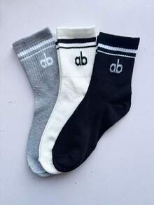 1/3/6 Pairs Of Men's Mid-Calf Socks – Striped, Lettered, And Solid-Color Options; Suitable For Couples; Comfortable, Breathable, Casual Sports Socks; Unisex And Versatile For Daily Wear - Multicolor - View 3