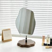 1pc Vintage Cloud Shaped Makeup Mirror, Wooden Base Adjustable Desktop Vanity Mirror For Bedroom Atmosphere - Multicolor - View 3