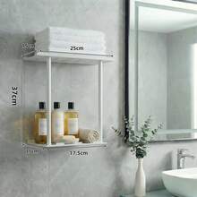 Metal No-Drill Towel Rack With Storage Compartment And Hanging Hooks, Suitable For Bathroom, Toilet, Room Decoration, Storage Rack, Wall-Mounted Storage Rack, Shelf, Room Decoration, Wall Shelf, Storage Rack - Multicolor - View 11
