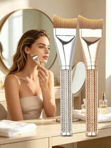 10/1pc Rhinestone‑Embedded,Crescent‑Shaped Flat‑Top Foundation Makeup Brush, Ultra‑Thin Soft Bristles,Liquid Foundation,Exquisite Base Cosmetic Tool,Ideal For Daily Home Makeup,Beauty Salon, Wedding Party,All‑Season Professional Skincare Application - Multicolor - View 5