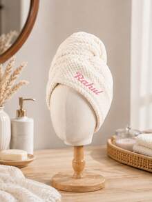 2pcs Custom Embroidered Waffle Weave Hair Drying Turban With 4 Color Options, Personalized Name Embroidered Hair Wrap For Post-Shower Use In Bathroom, Bedroom And Dressing Room, Thoughtful Holiday Gift - Multicolor - View 3