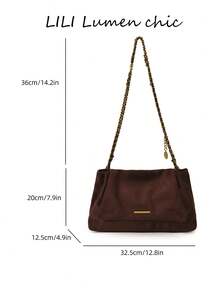 Metal Long Bar Matte Medium Capacity Flip Cover Vintage Maillard Style Chain Crossbody Bag For Women, Shopping, Dating, Commuting, INS Shoulder Underarm Bag - Coffee - View 2