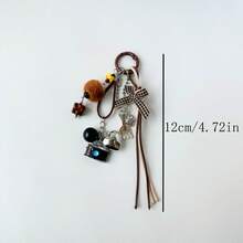 Vintage Pom Pom Camera Bag Charm, Handmade Woven Keychain Pendant, Retro Style Handbag Backpack Accessory, Unique Decorative Key Ring - Multicolor - View 7