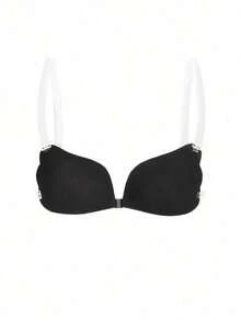 2/1pc Adhesive Strapless Bra, Transparent Straps Seamless Bra, Front Closure Invisible Backless Bra, Nude Push-Up Bra, Suitable For Dresses And Tops - Multicolor - View 19
