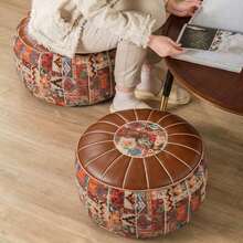 Bohemian Style Round Storage Ottoman (Without Filling), Soft Hidden Clothing And Toy Storage, Waterproof PU Leather, Suitable For Living Room, Bedroom And Entryway, Single Piece For Daily Use, 2-Piece Set For Whole House, Decorative And Holiday Gift, Single Piece/2-Piece Gift Box Optional - Multicolor - View 9