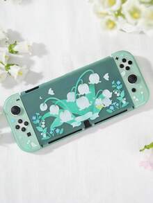 GeekShare Casing Pelindung Motif Bunga Lili Musim Semi untuk Switch OLED - Hijau - View 2
