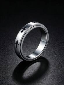 1PC 4mm Fashion Cross Spinnable Stainless Steel Unisex Ring, Premium Exquisite Jewelry, Unique Accessories, Ideal Gift For Birthday Anniversary - Silver - View 8