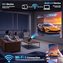 迷你 Full HD 投影機 Android 11.0 雙頻 WiFi 6 180°旋轉支架 自動梯形校正 家用劇院 戶外露營 辦公室 遊戲 便攜電影投影機 聖誕禮物 - 黑色 - 查看 9