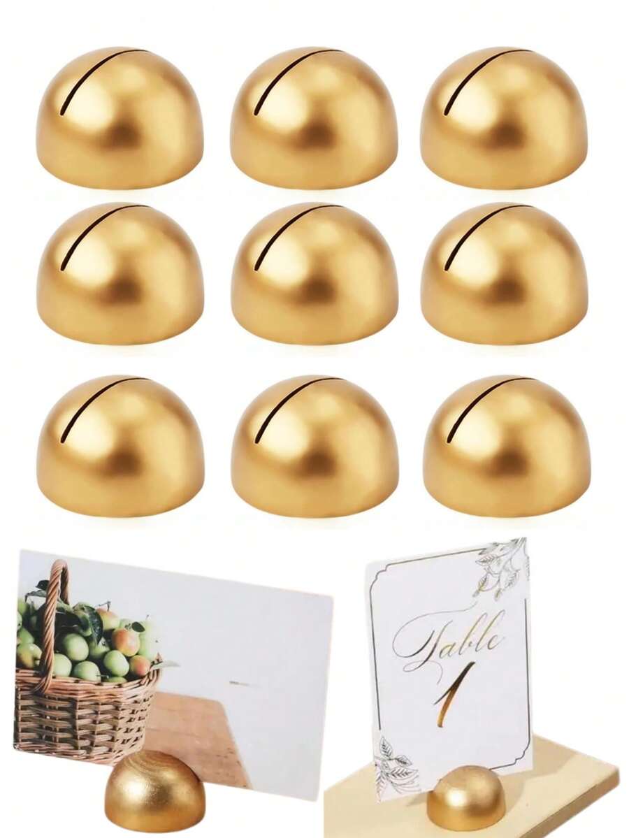 Gold Round Table Number Holder, Wooden Gold Memo Photo Holder, Slot-Style Business Card Holder, Seat Card Holder, Table Number Holder, Label Holder, Photo Card Postcard Holder, Suitable For Weddings, Anniversaries, Parties - Gold - View 1