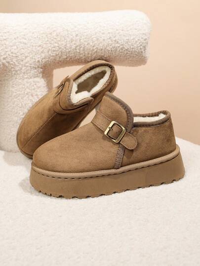 Bohemian Faux Fur Lined Plush Slippers, Snow Boots Furry Slippers Autumn/Winter New Style Outdoor/Indoor Thick Sole Warm Cross-Border Closed-Toe Plush Boots