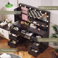 Devoko Dressing Table In Matte White With LED Cosmetic Mirror, Vanity Table Without Stool With 12 LED Lamps, Power Outlets, USB & Type-C, Jewelry Storage And 7 Drawers - 黑色亮面 - 查看 4