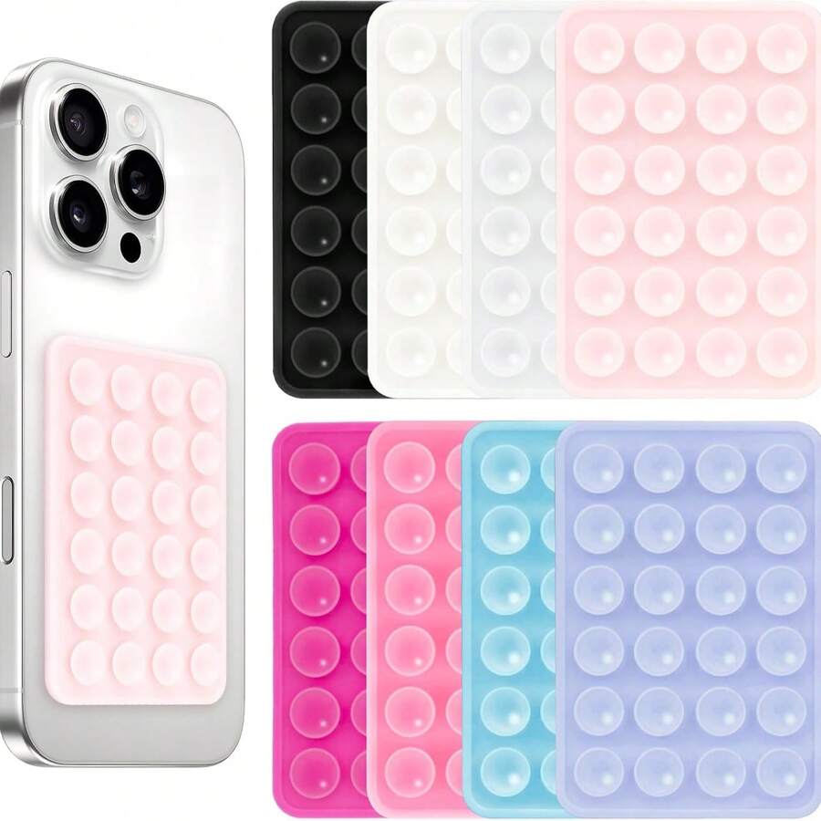 5pcs Glitter Silicone Phone Suction Cup Holder, 24-Hole Anti-Slip Self-Adhesive Suction Pad, Strong Grip Detachable Phone Stand, Hands-Free Selfie Phone Grip, Suitable For Bathroom, Car, Kitchen, Multi-Color Glitter Phone Case Adhesive Accessory