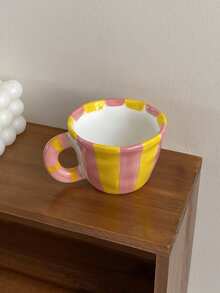 1pc Hand-Painted Striped Espresso Cup, Ceramic Teacup With Rose Pattern, Small Capacity, Suitable For Home Decor And Tableware, Ideal For Afternoon Tea And Black Tea, Tea Tasting Cup, Coffee Brewing Cup For The Dining Room, Lovely Gift, Tactile - Multicolor - View 12