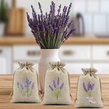 CARRIECUR 8/16/24/32Pcs Lavender Burlap Drawstring Bags, 8 Assorted Floral Designs Linen Sacks With Drawstring, Natural & Cream Color Reusable Sachet Pouches For Lavender Sachets, Wedding Favors, Jewelry Gift, Aromatherapy & Party Supplies - View 8