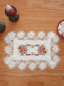 ABEST6522 Home&Living store Christmas Embroidered Lace Table Runner, Hollow Out Design, Candle Bell & Ribbon Pattern Table Flag, Festive Decor For Xmas Dinners & Family Parties - Multicolor - View 15